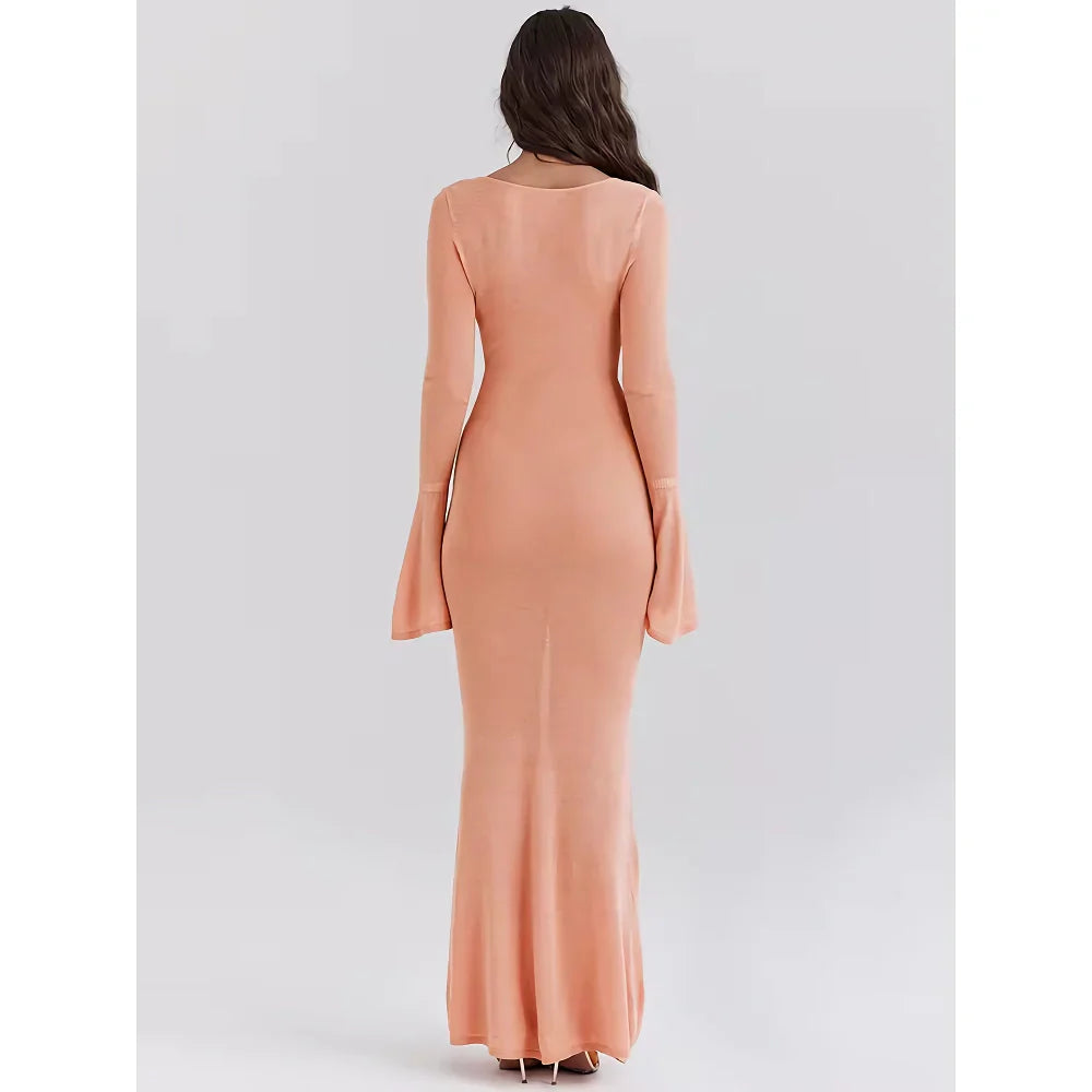 CD | Orange Rochie maxi tricotată cu mâneci evazate