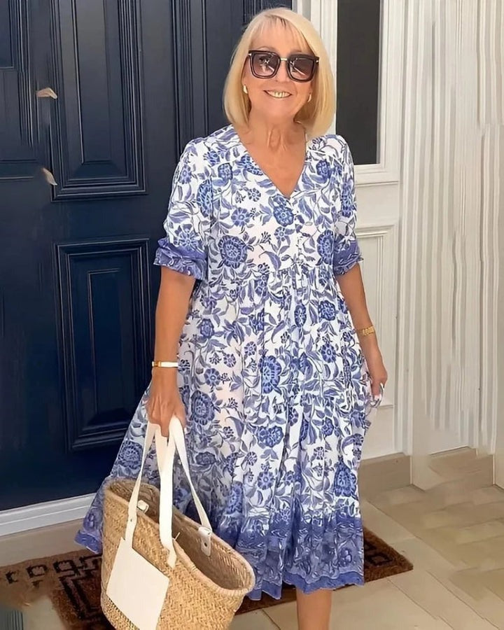 CD | Elegant V-Neck Boho florale rochie lungă