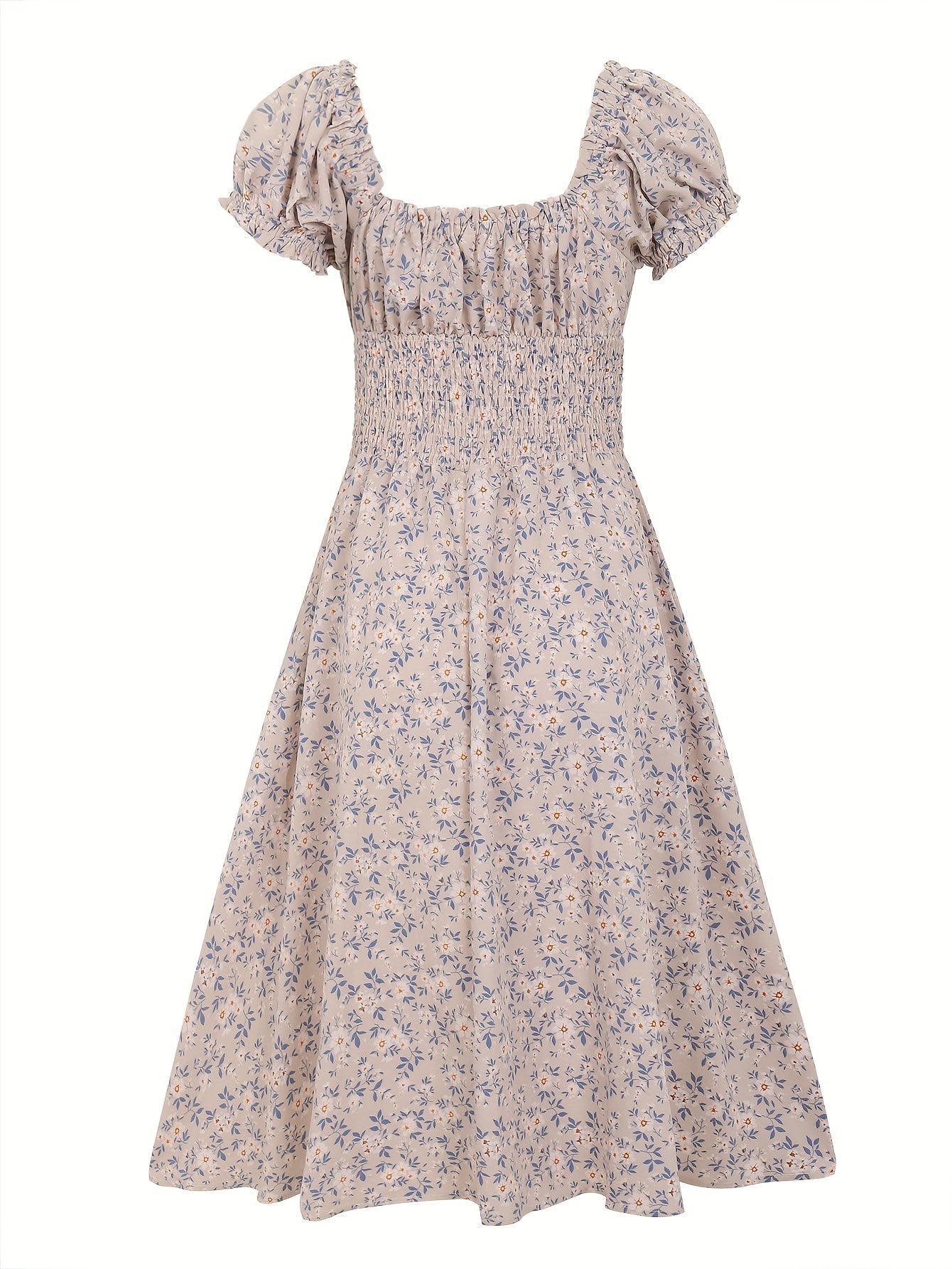 CD | Rochie midi de vară florale cu mâneci bufante pentru femei
