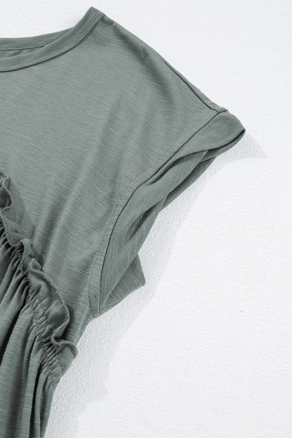 CD | Ruffled Gathered cusătură rotund gât rochie tricou