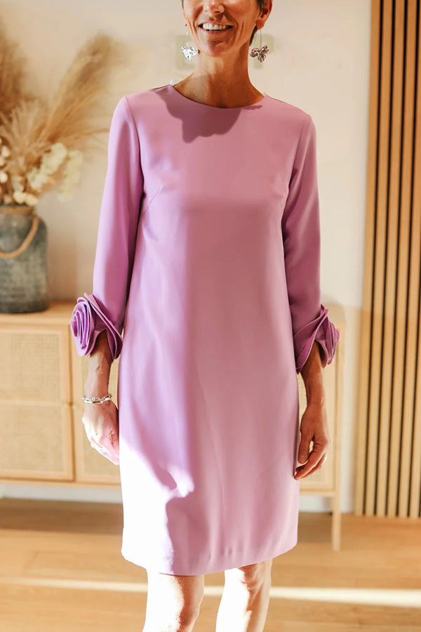 CD | Meina Floare decorat manșete rotund gât buzunar Casual Mini rochie