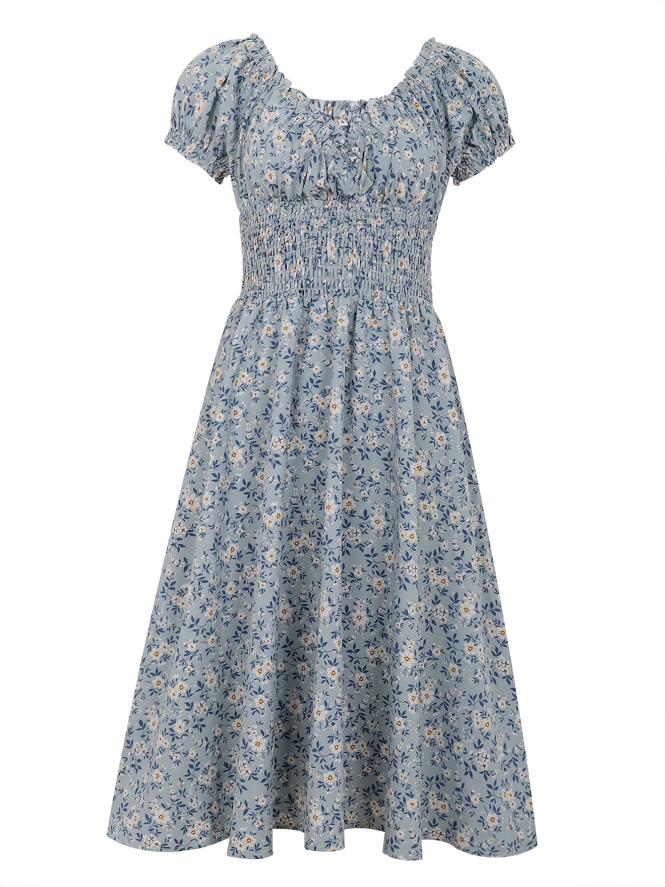 CD | Rochie midi de vară florale cu mâneci bufante pentru femei