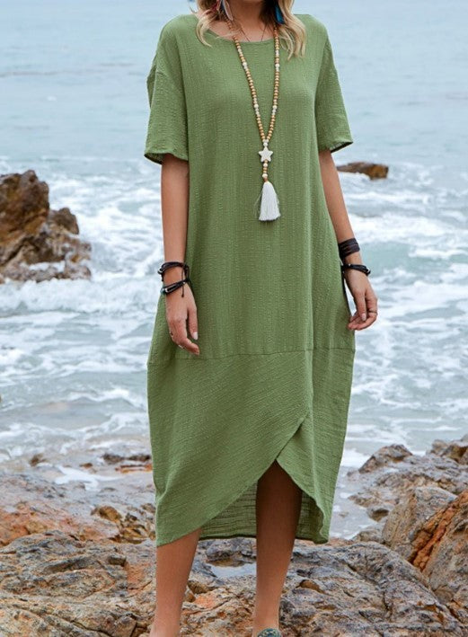 CD | Femei Maxi rochie decolteu sac de vară vrac Casual Baggy Robe Femei Retro rochii lungi