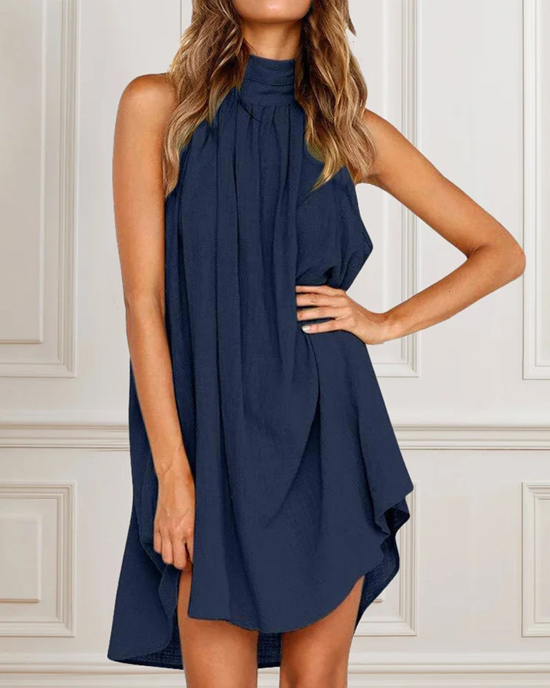 CD | Casual Halter gât curea Ruffle Plus Dimensiune vrac scurt Mini rochie Beach Holiday Irregular Sundress