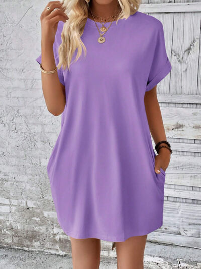 CD | Gât rotund Mini tricou cu mâneci scurte cu buzunare