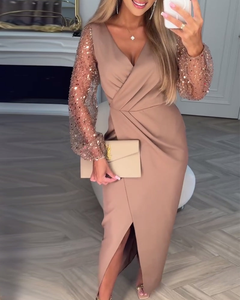 CD | Rochie elegantă cu mâneci din paiete