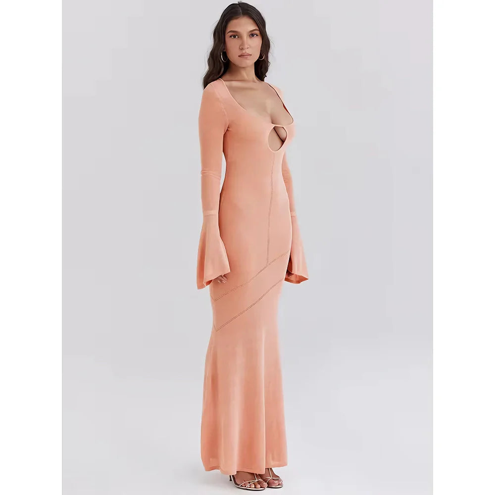 CD | Orange Rochie maxi tricotată cu mâneci evazate