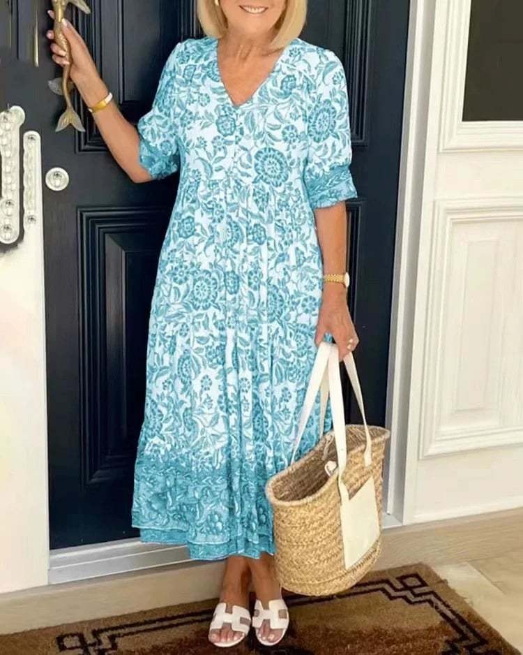 CD | Elegant V-Neck Boho florale rochie lungă