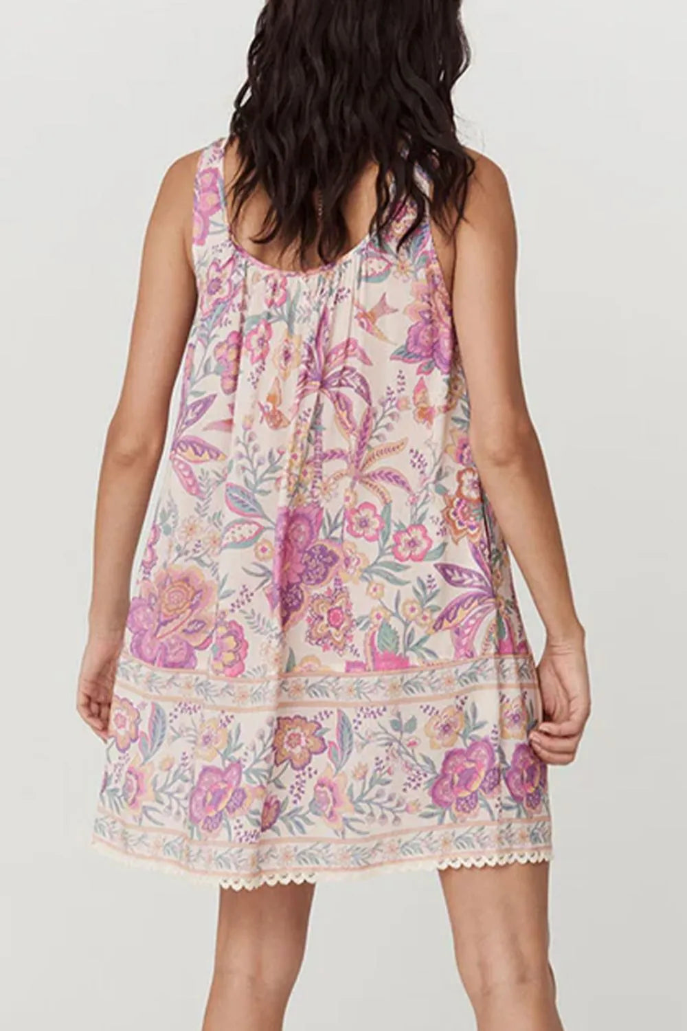 CD | Multicolor Floral Tie Neck Rochie mini fără mâneci