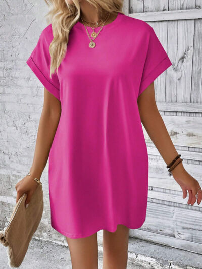 CD | Gât rotund Mini tricou cu mâneci scurte cu buzunare
