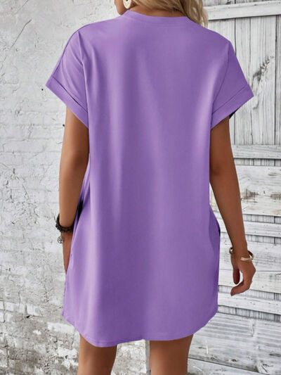 CD | Gât rotund Mini tricou cu mâneci scurte cu buzunare