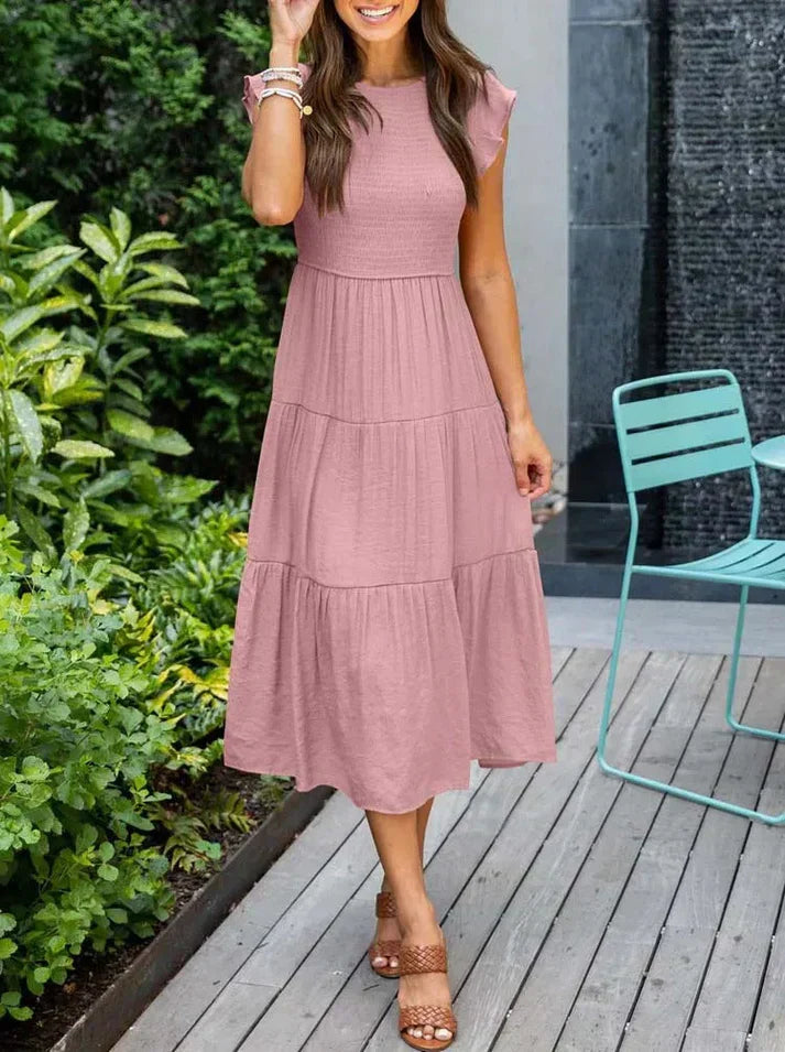 CD | Rochie midi plisată A-line cu mâneci zburătoare pentru femei
