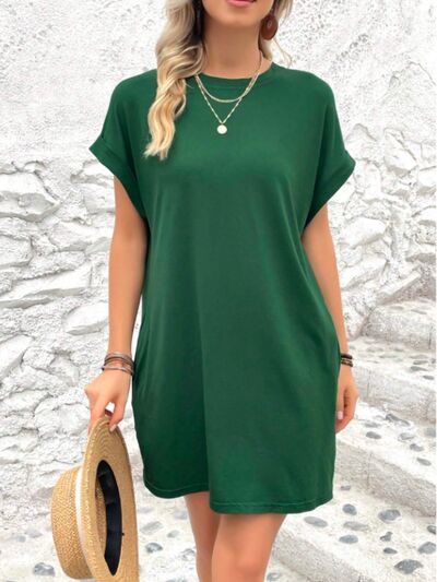 CD | Gât rotund Mini tricou cu mâneci scurte cu buzunare