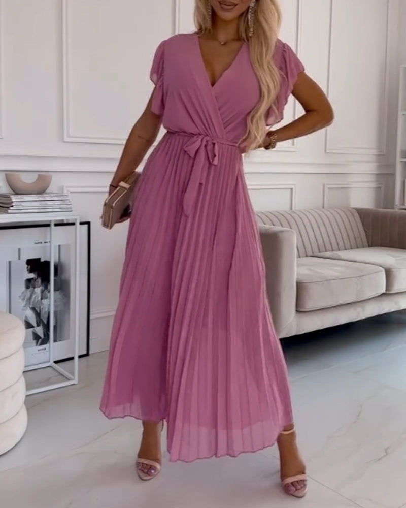 CD | Rochie elegantă roz plisată cu talie