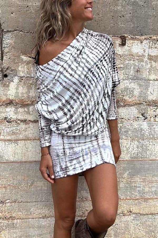 CD | Country Mile Tie-dye Print Dolman Sleeve Stretch Mini Rochie