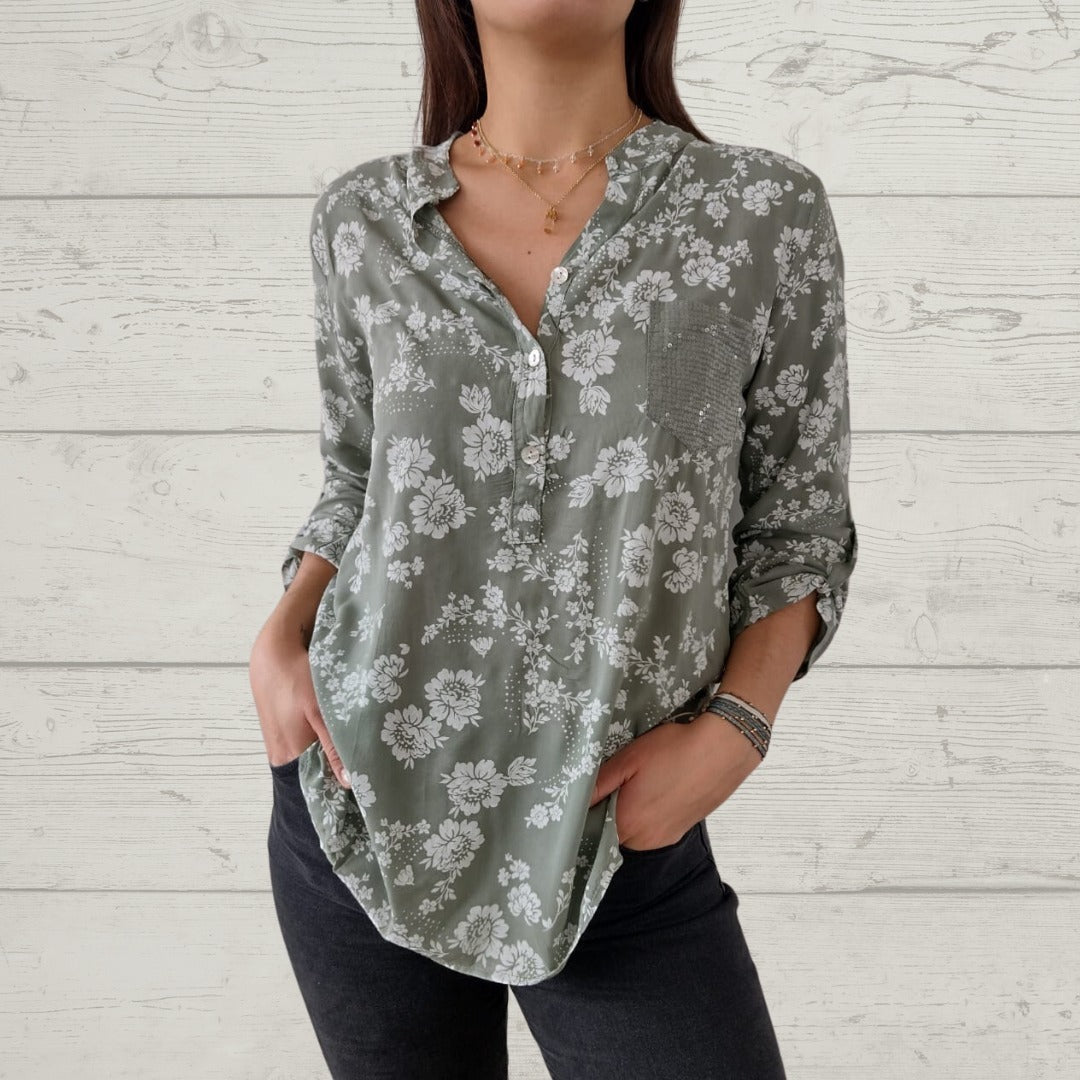 CD | Top floral elegant cu mânecă lungă