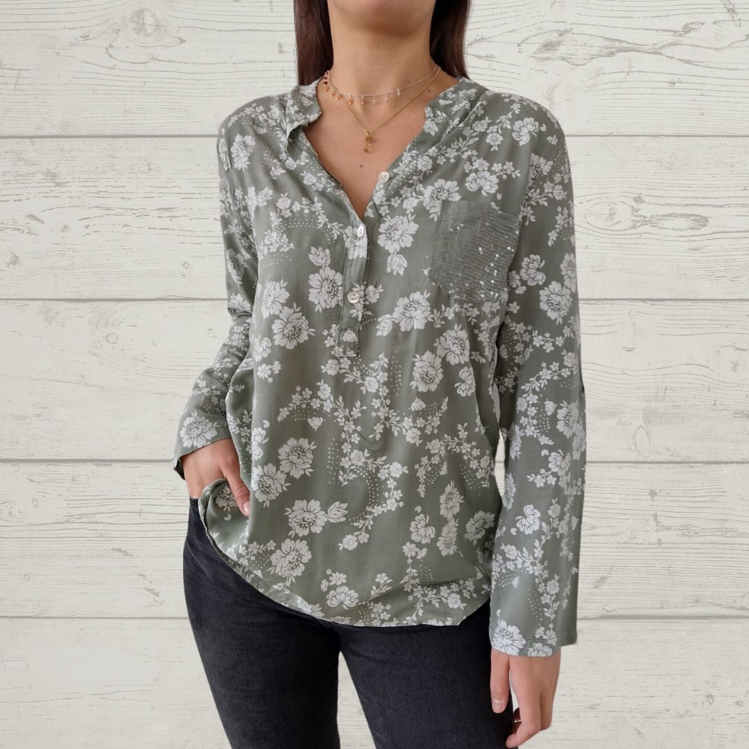 CD | Top floral elegant cu mânecă lungă