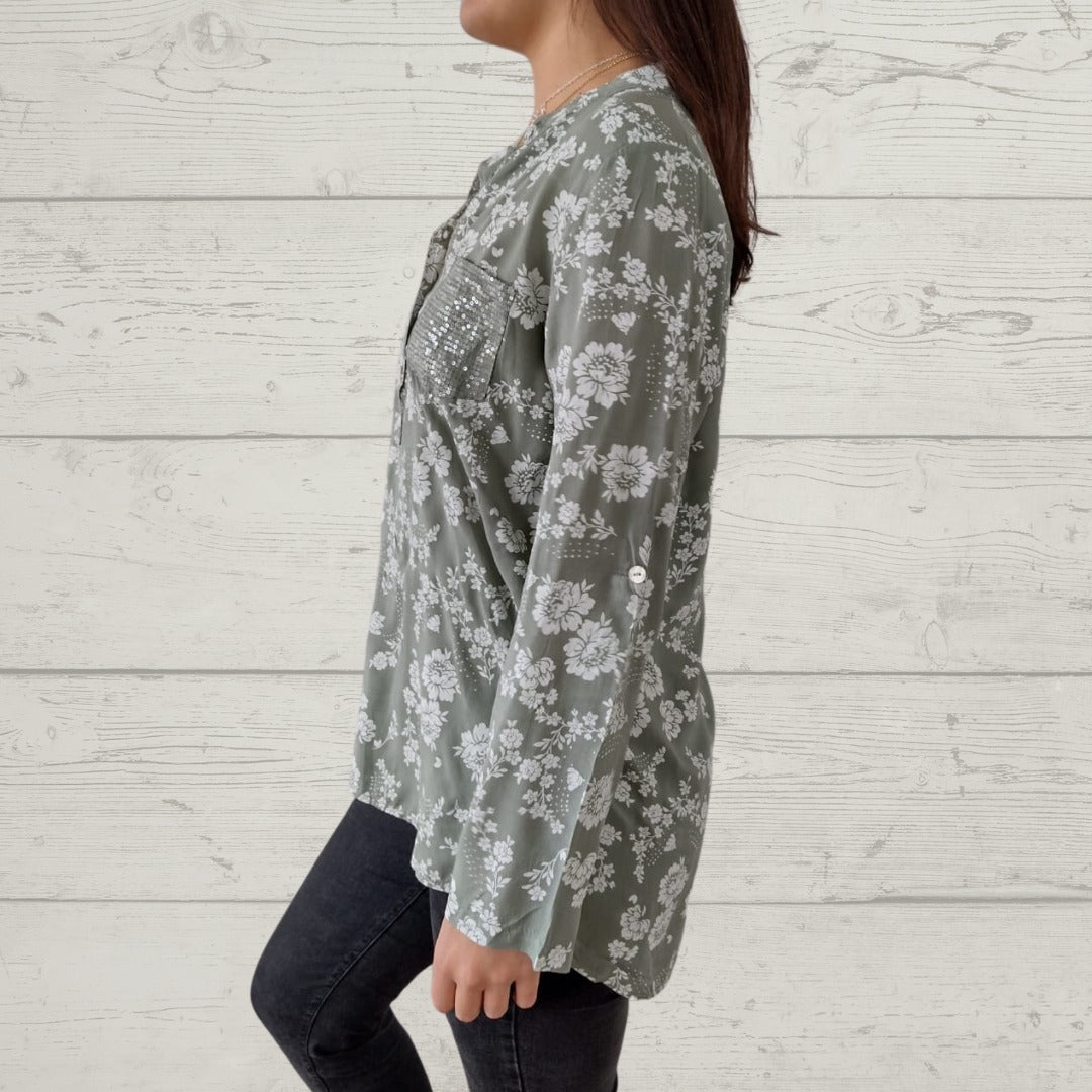 CD | Top floral elegant cu mânecă lungă