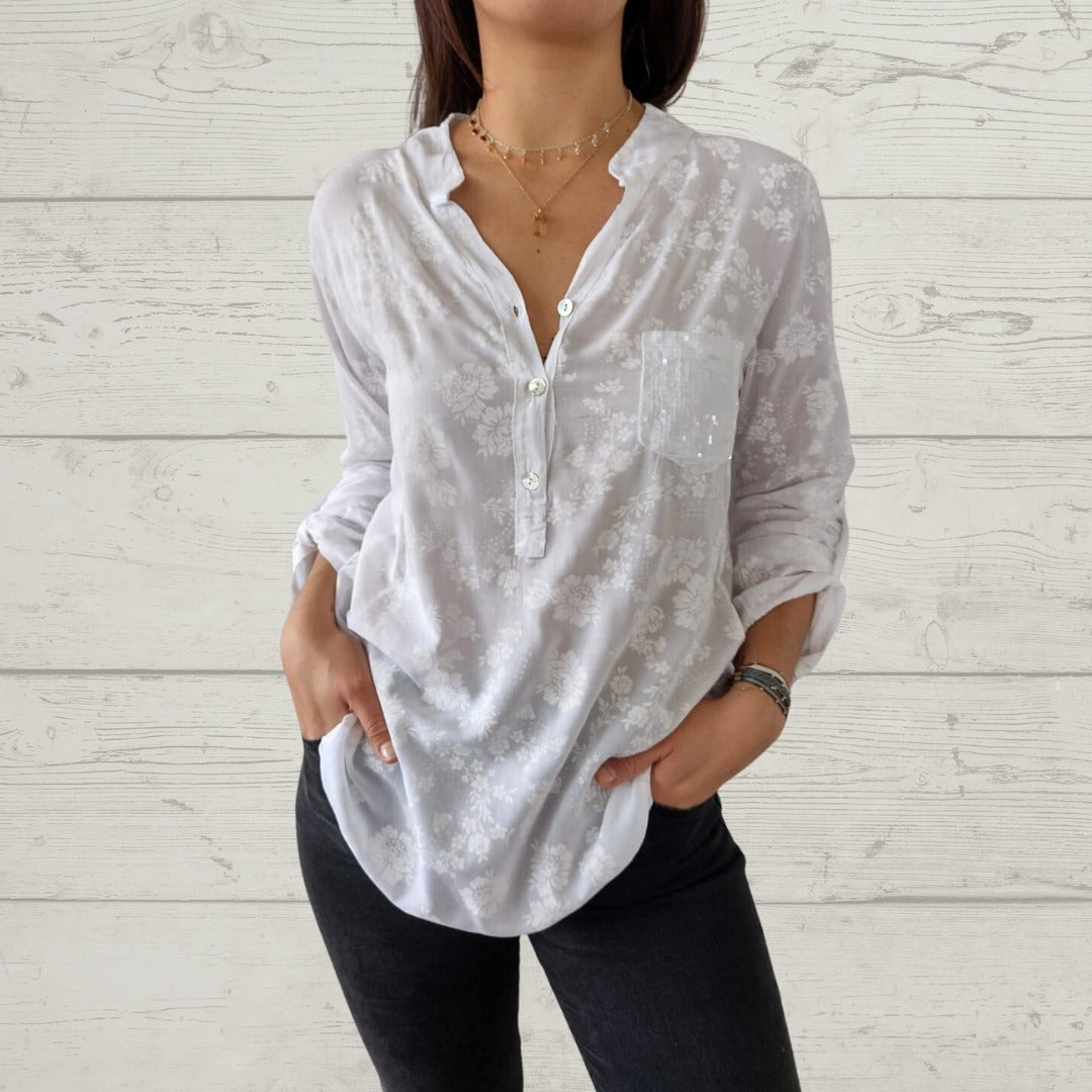 CD | Top floral elegant cu mânecă lungă