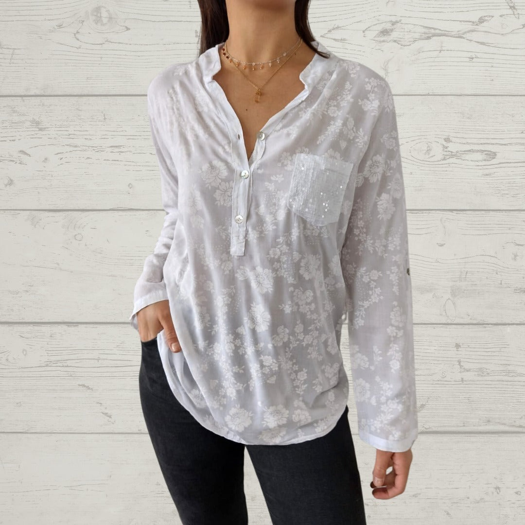 CD | Top floral elegant cu mânecă lungă