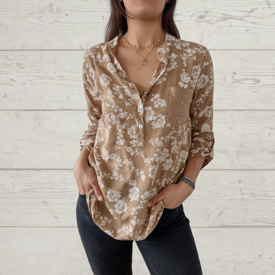 CD | Top floral elegant cu mânecă lungă