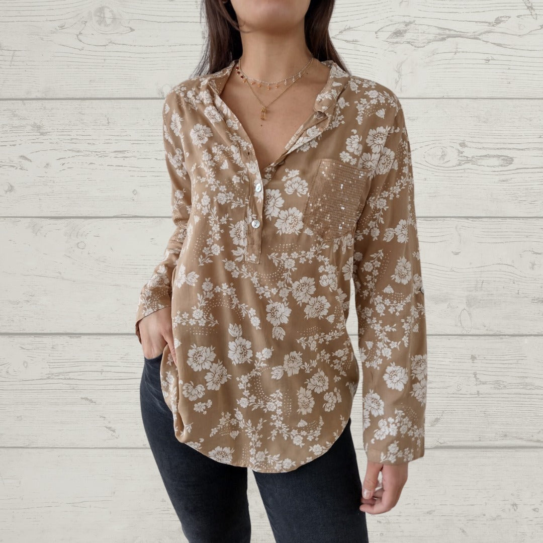 CD | Top floral elegant cu mânecă lungă