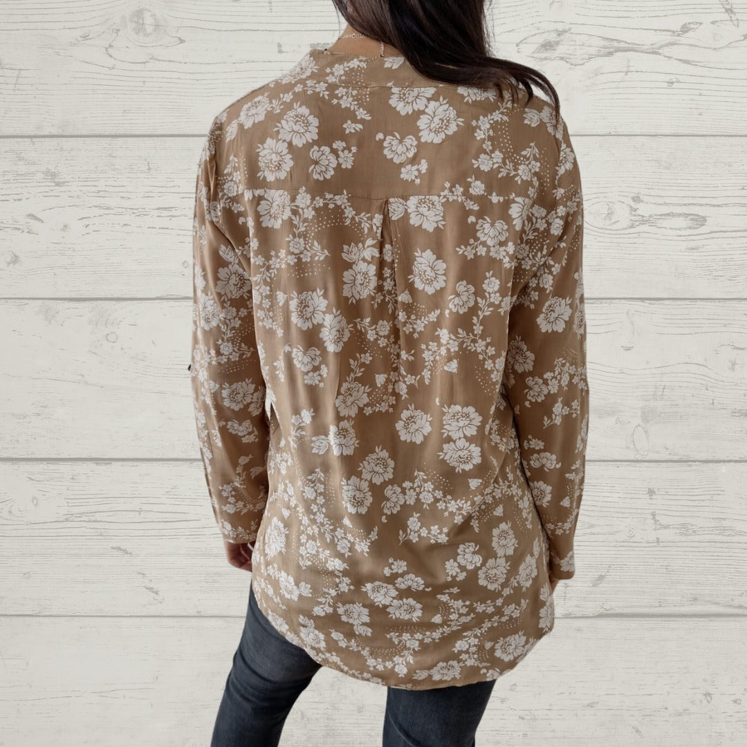CD | Top floral elegant cu mânecă lungă