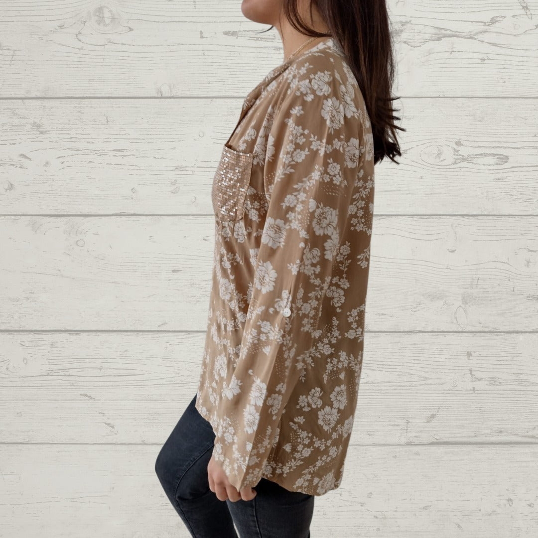 CD | Top floral elegant cu mânecă lungă