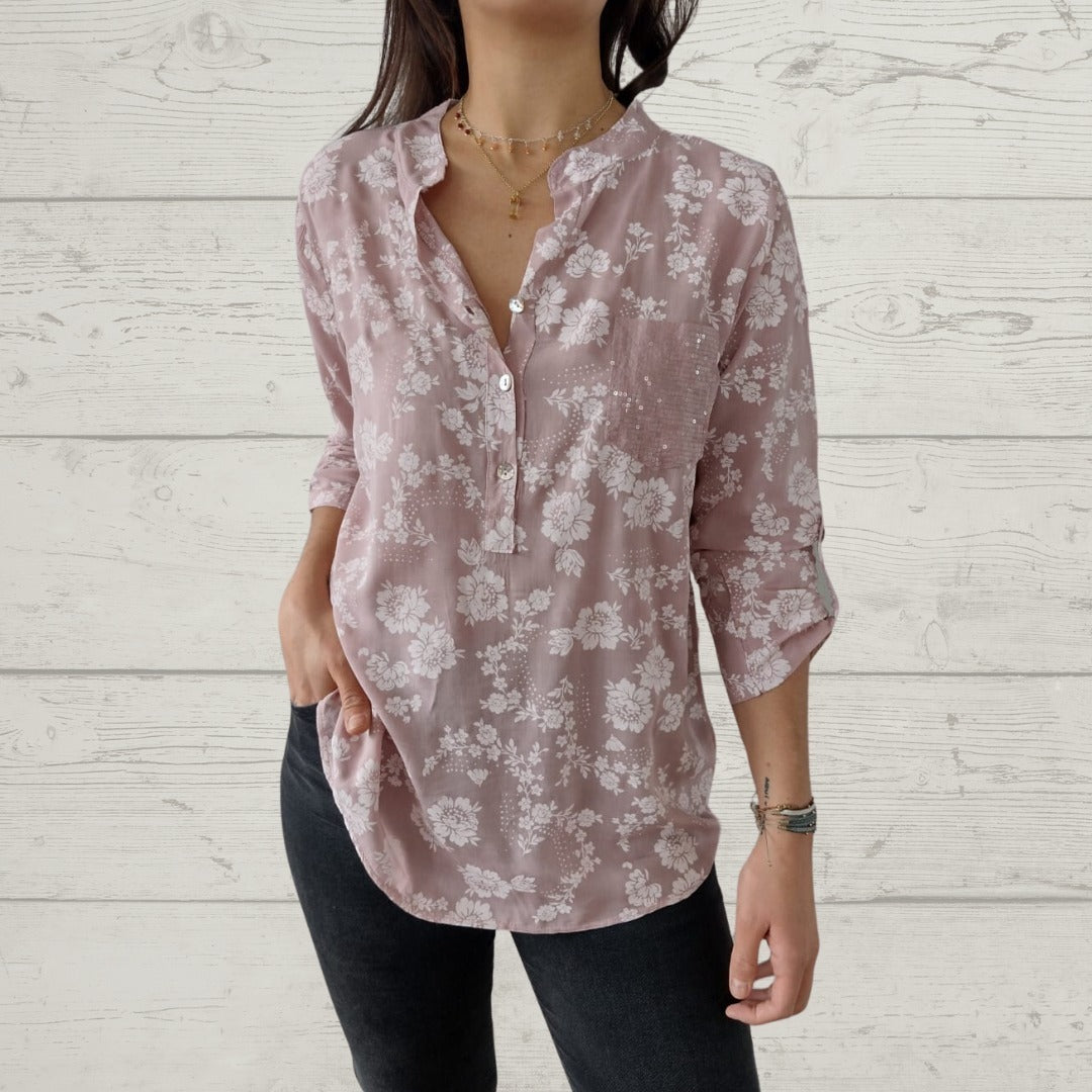 CD | Top floral elegant cu mânecă lungă