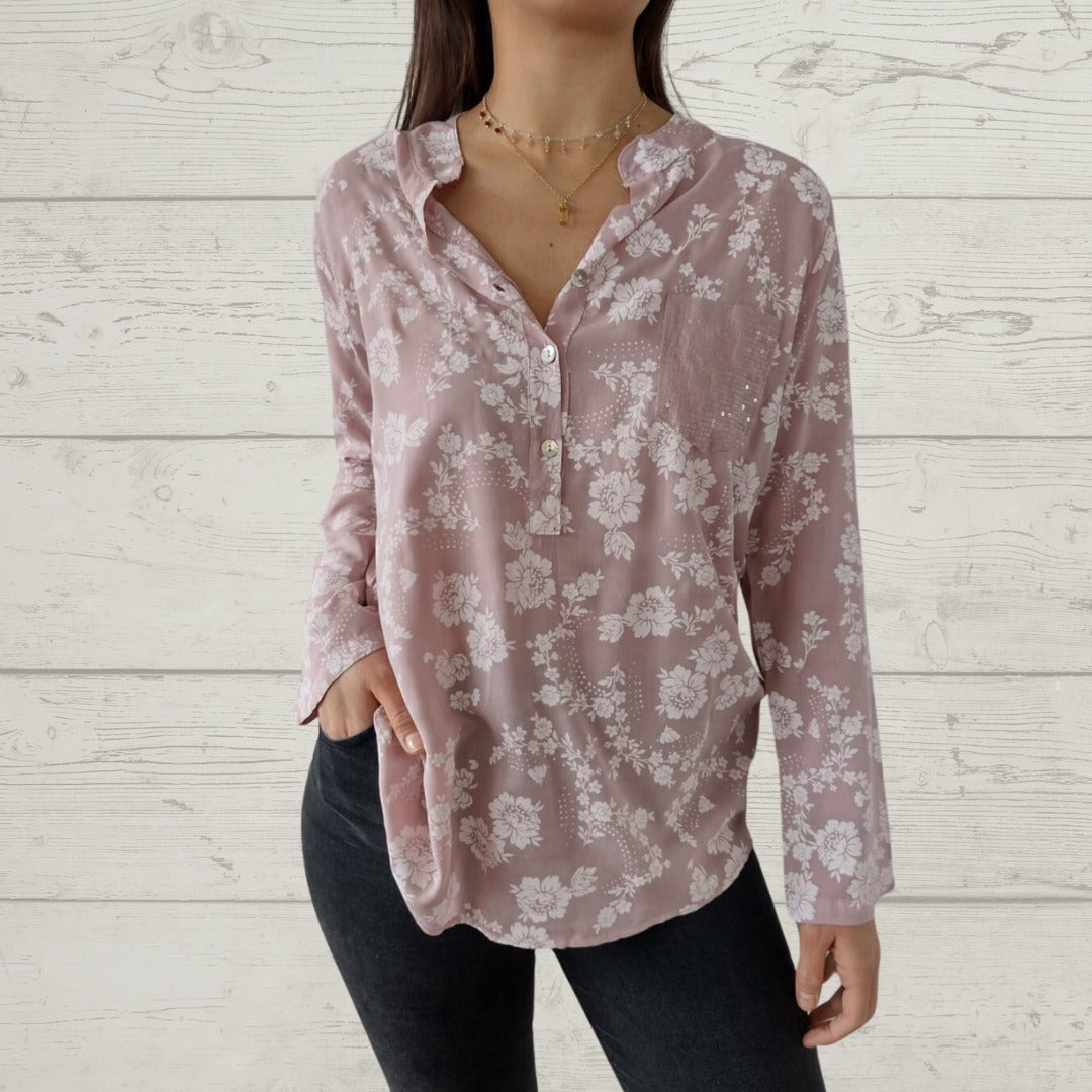 CD | Top floral elegant cu mânecă lungă