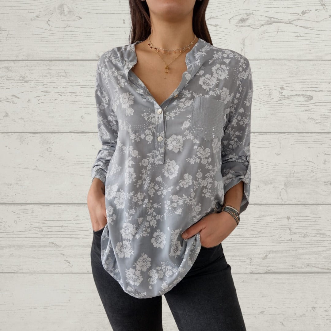 CD | Top floral elegant cu mânecă lungă