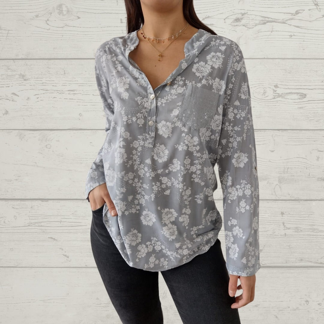 CD | Top floral elegant cu mânecă lungă