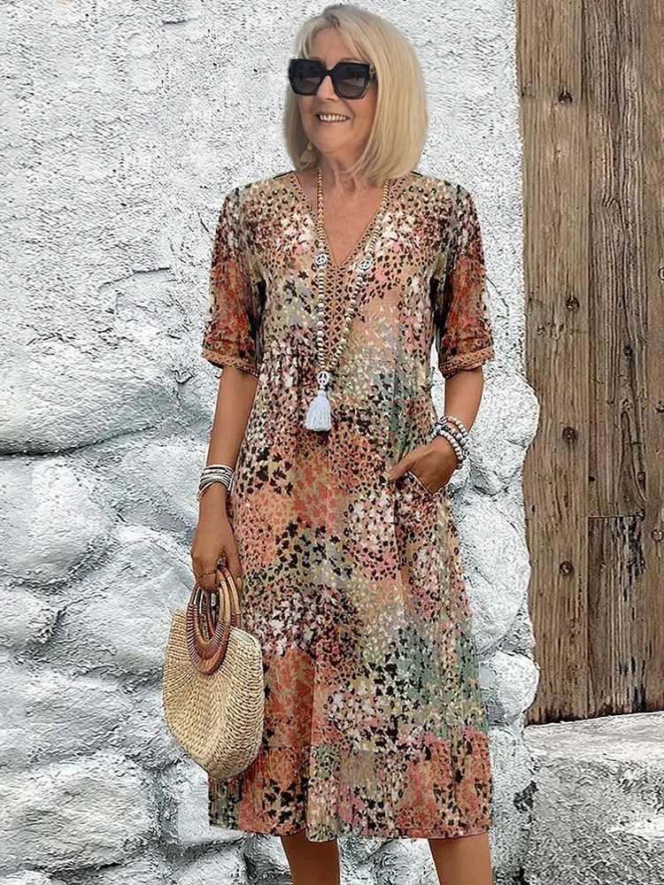 CD | Rochie midi vibrantă cu buzunare pentru femei