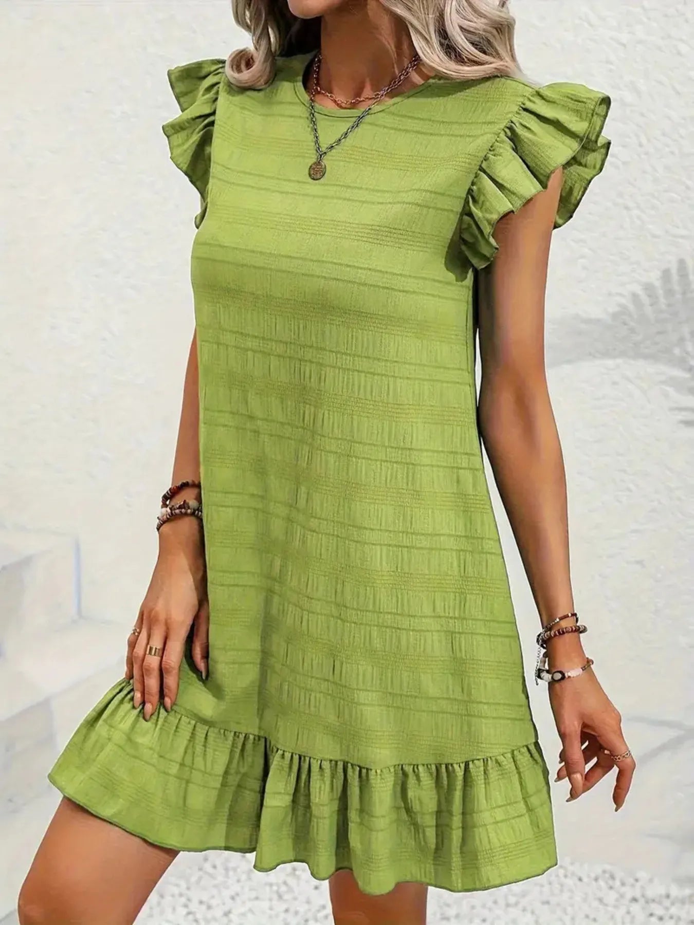 CD | Plus Dimensiune Ruffle Hen Cap Sleeve Mini Rochie