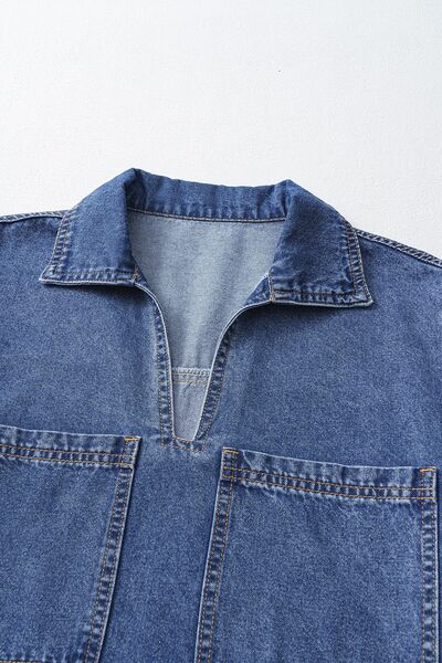CD | Rochie mini din denim cu mânecă scurtă, guler și buzunare aplicate