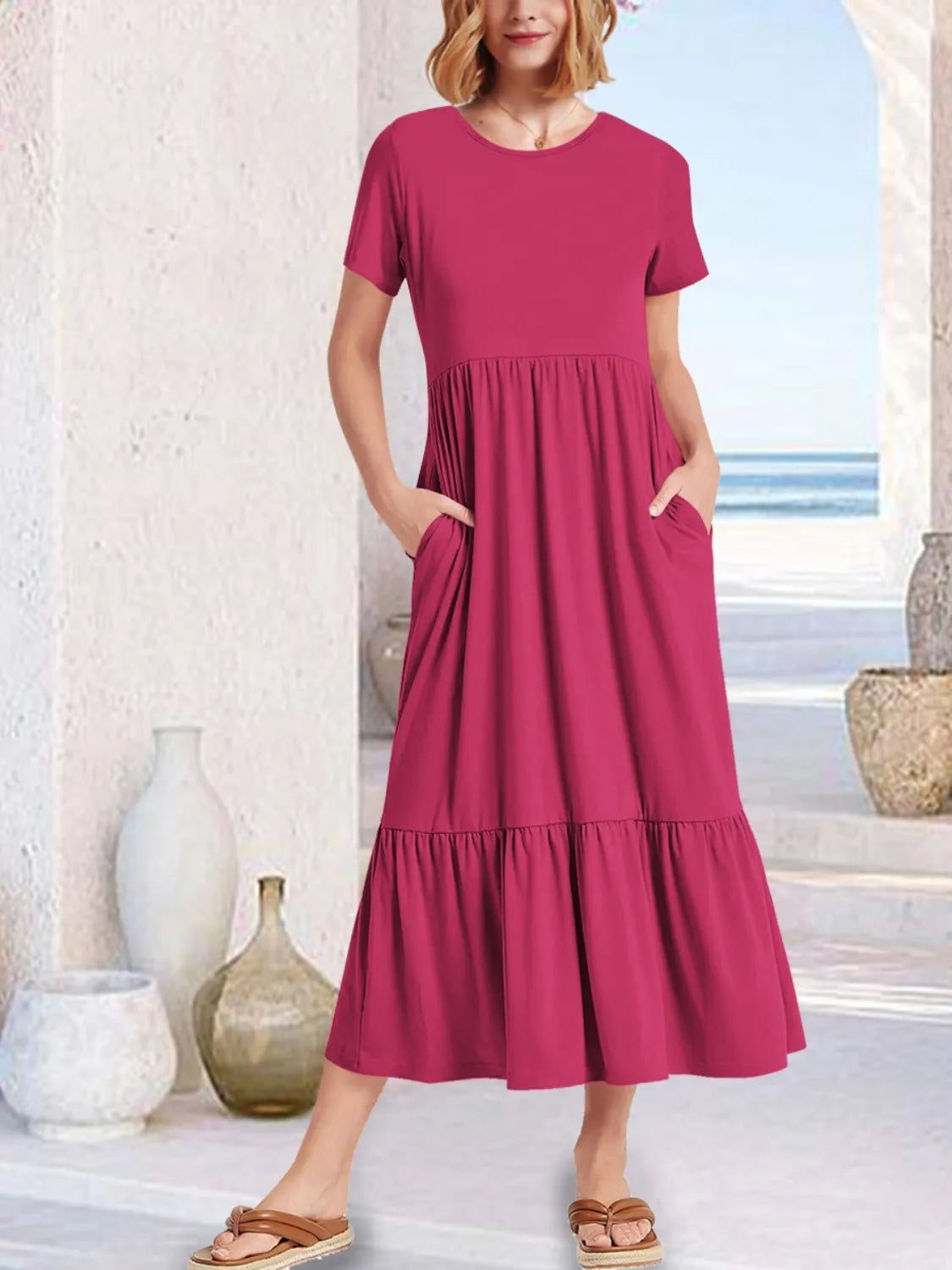 CD | Gât rotund Tricou midi cu mânecă scurtă