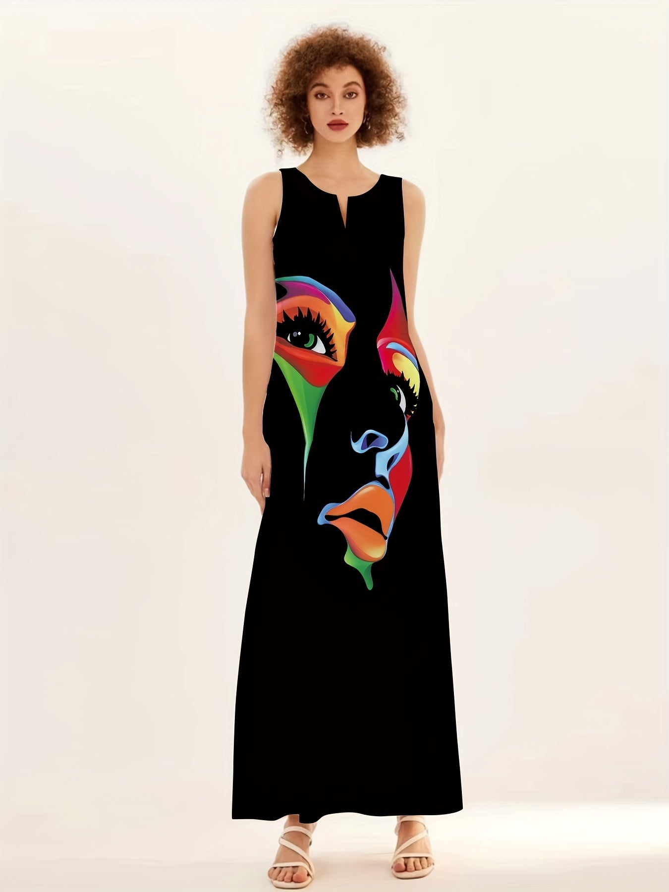 CD | Rochie maxi cu imprimare chic a măștii