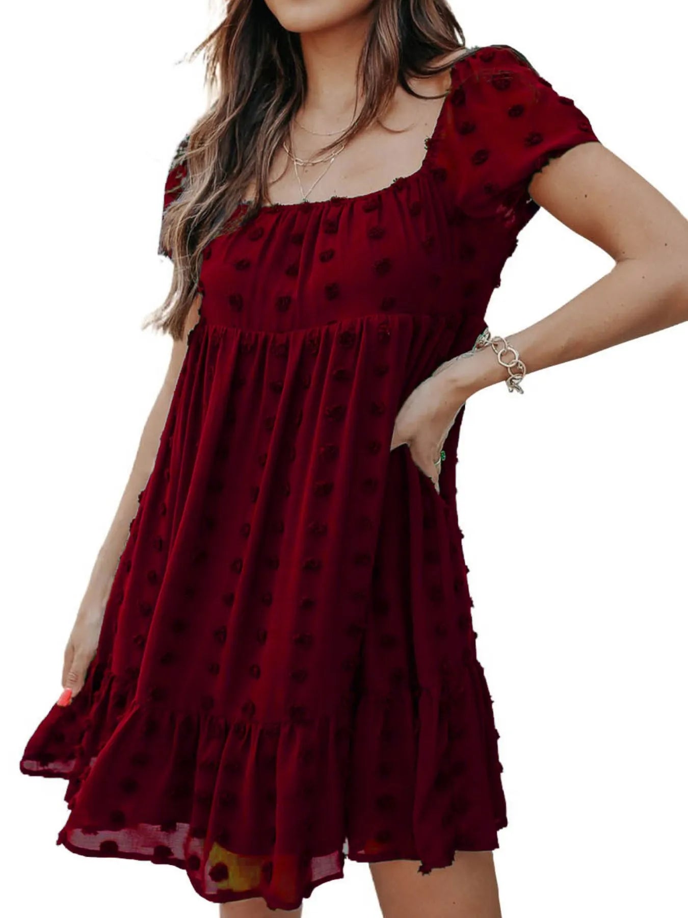 CD | Rochie mini cu decolteu pătrat Swiss Dot