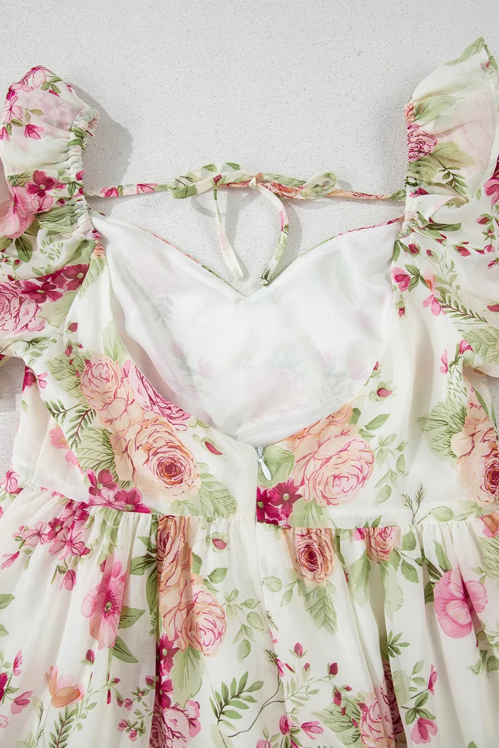 CD | Floral Bubble Sleeve Sweetheart gât Ruffle Mini rochie