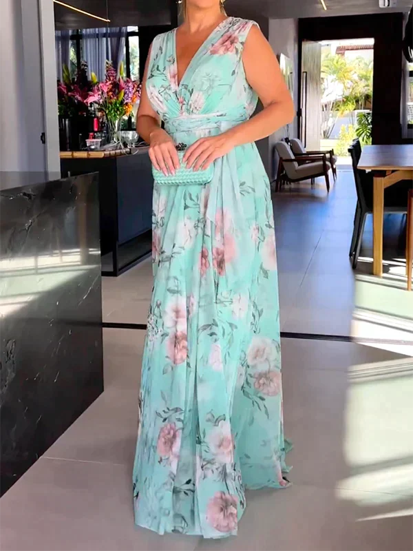 CD | Rochie maxi din flori cu crăpătură
