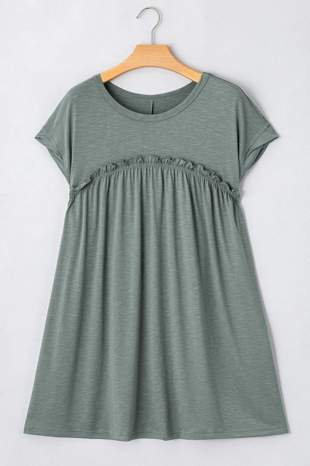CD | Ruffled Gathered cusătură rotund gât rochie tricou