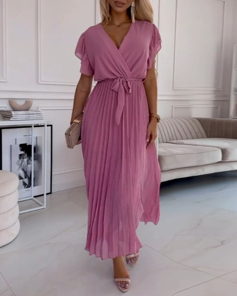 CD | Rochie elegantă roz plisată cu talie