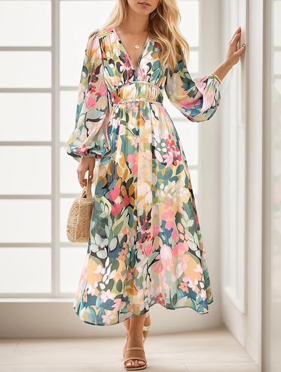 CD | Rochie maxi elegantă cu mâneci lungi și imprimeu floral