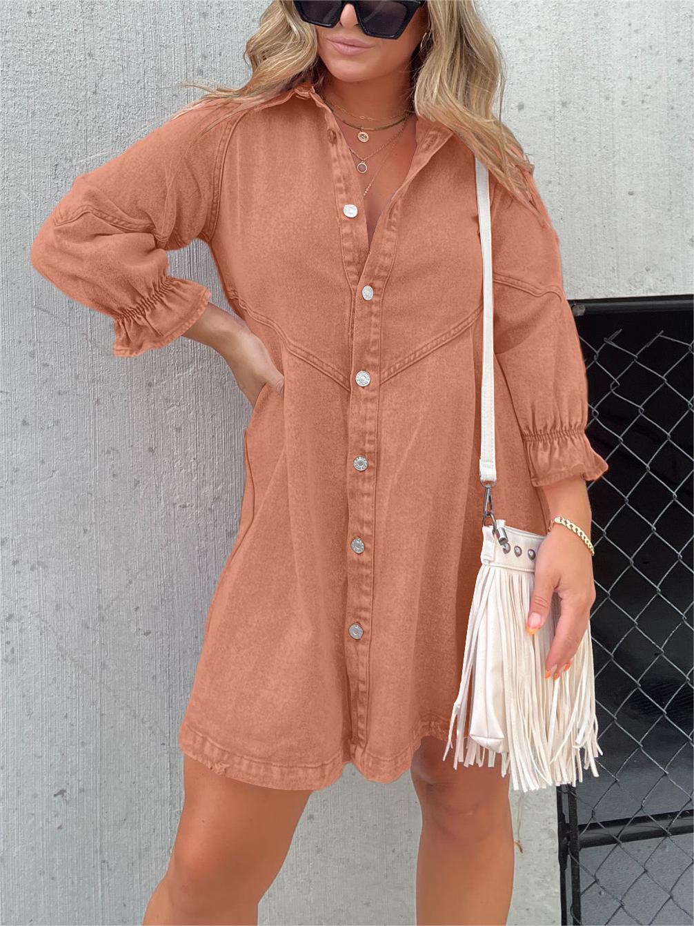 CD | Rochie midi chic din denim cu guler coborât