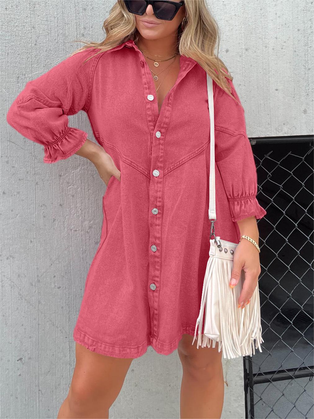 CD | Rochie midi chic din denim cu guler coborât