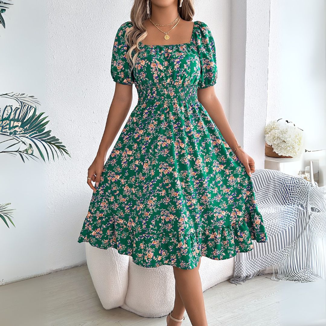 CD | Rochie midi florală elegantă cu mâneci bufante