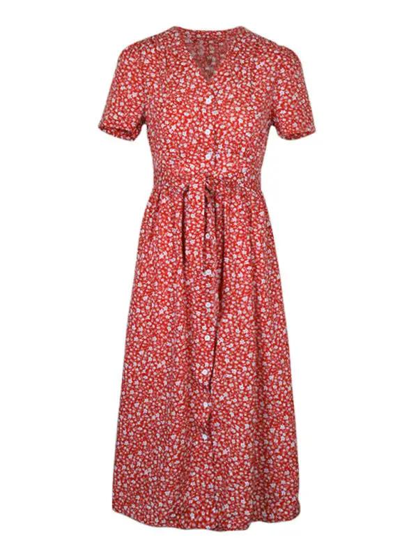 CD | Rochie midi cu model floral și aspect înfășurat