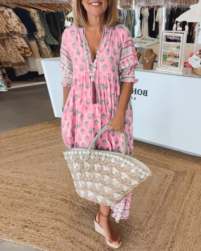 CD | Rochie maxi boho relaxată cu mânecă lungă tip lanternă
