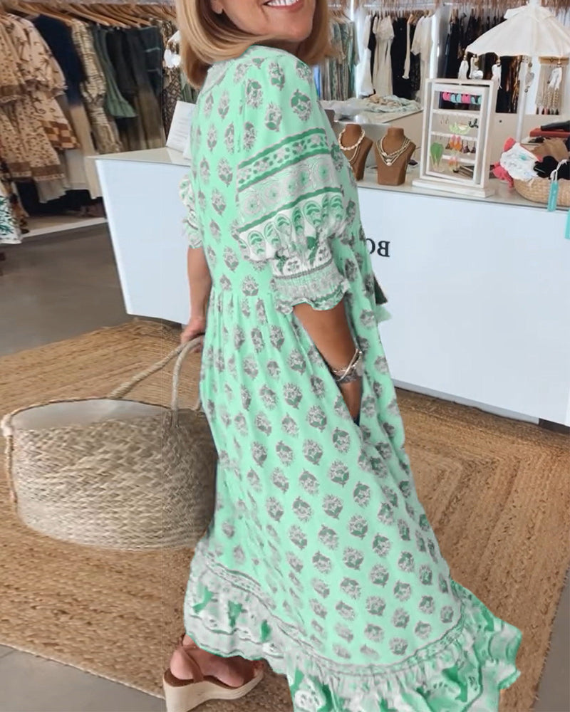 CD | Rochie maxi boho relaxată cu mânecă lungă tip lanternă