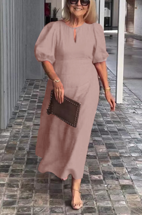 CD | Rochie monocoloră din bumbac și in
